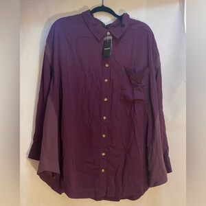 NWT Torrid Milly Waffle Slub Rayon Knit Pocket Purple Button Shirt Size 4X